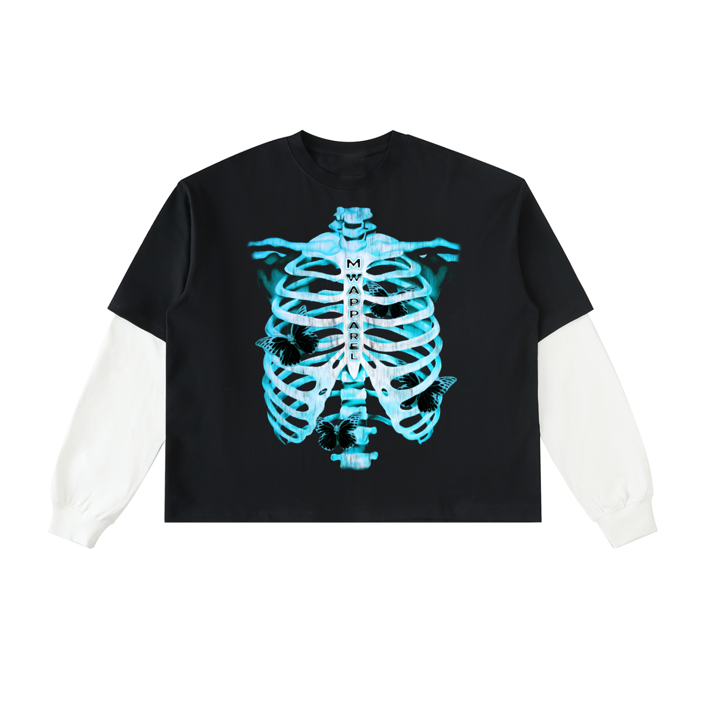 "SKELETON "  Layered Contrast sleeve Cotton .