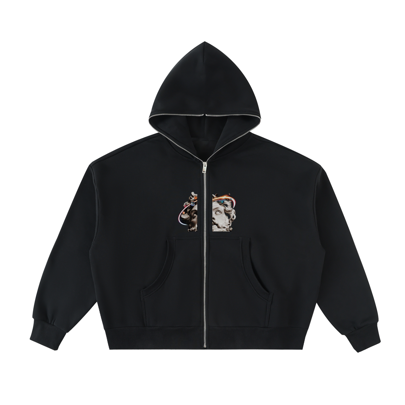 Fleeced Full-Zip Boxy Hoodie
