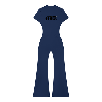 Women’s Tight Flared Leg Quarter-Zip Jumpsuit