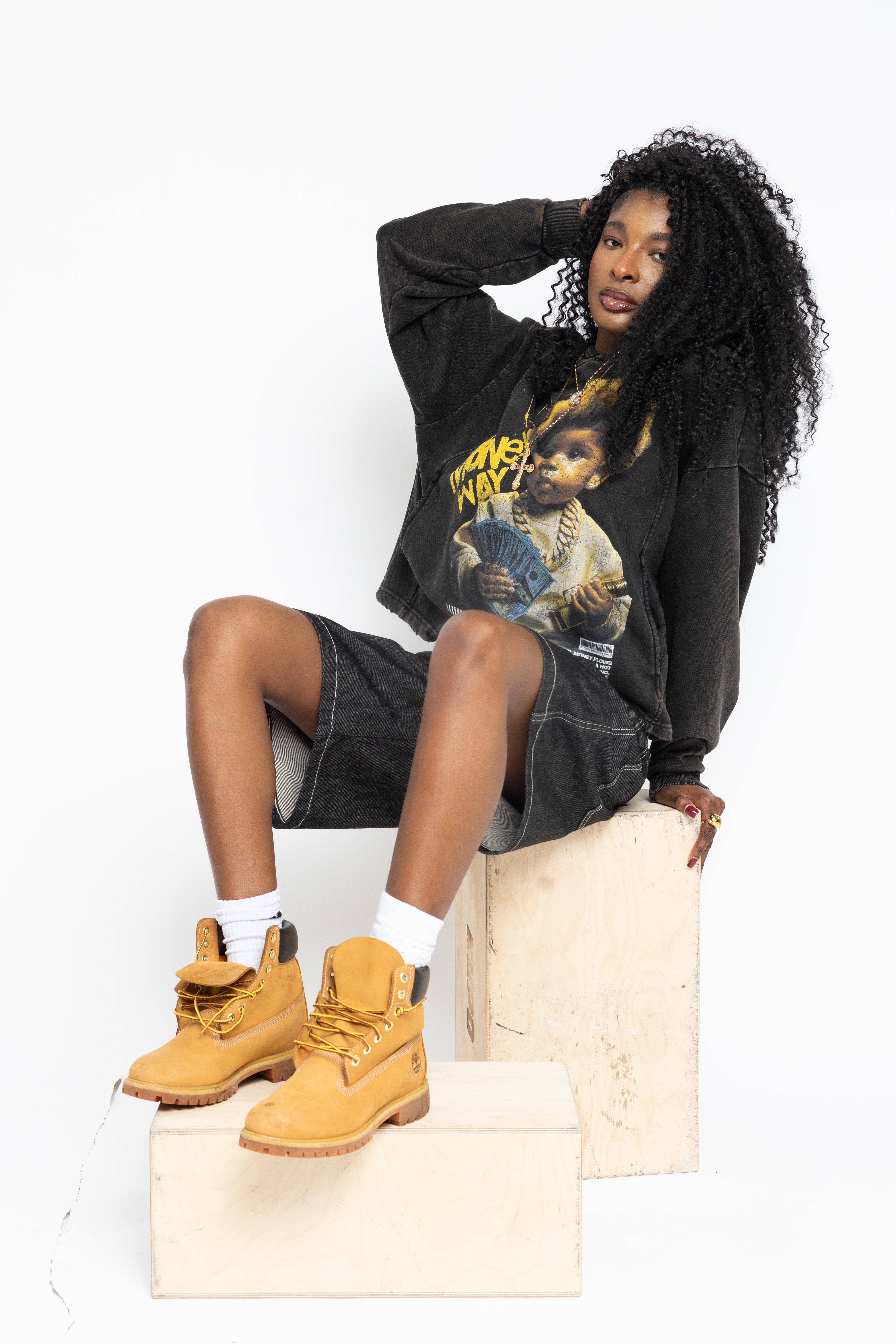 "BABY HUSTLE"Vintage Washed Hoodie