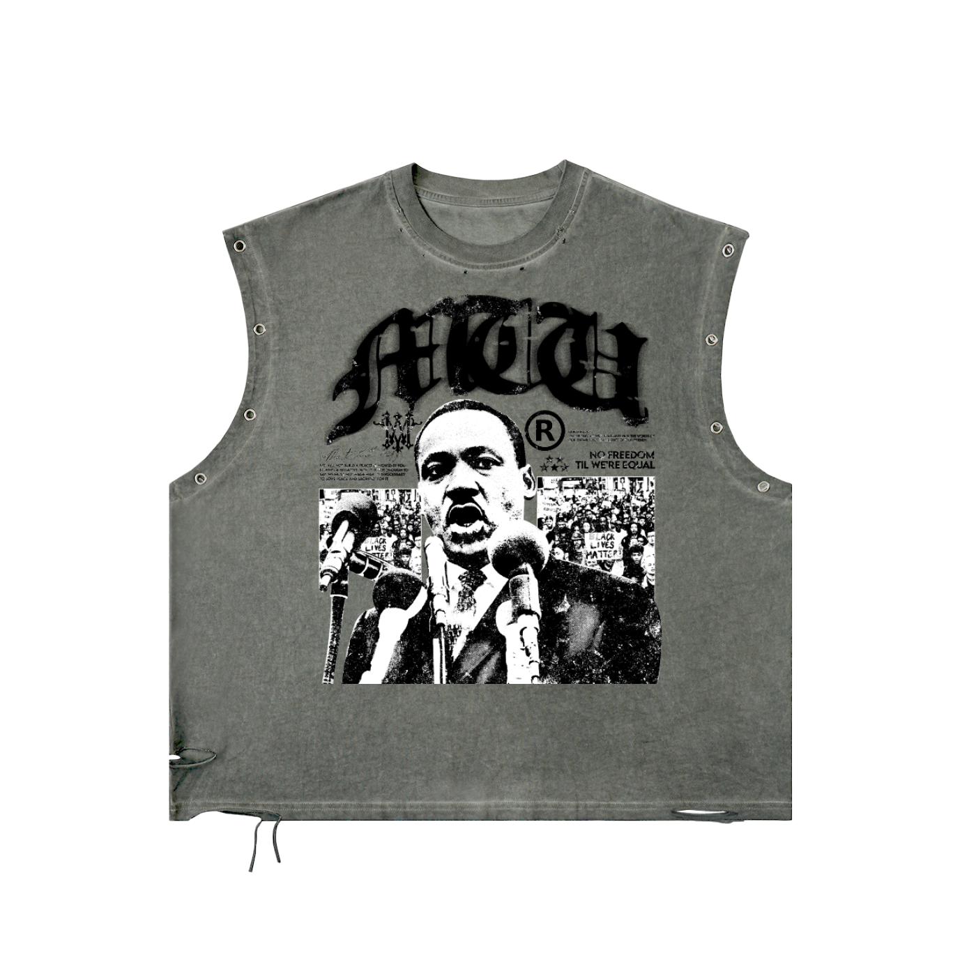 "MLK"Distressed Grommet  Tank Top