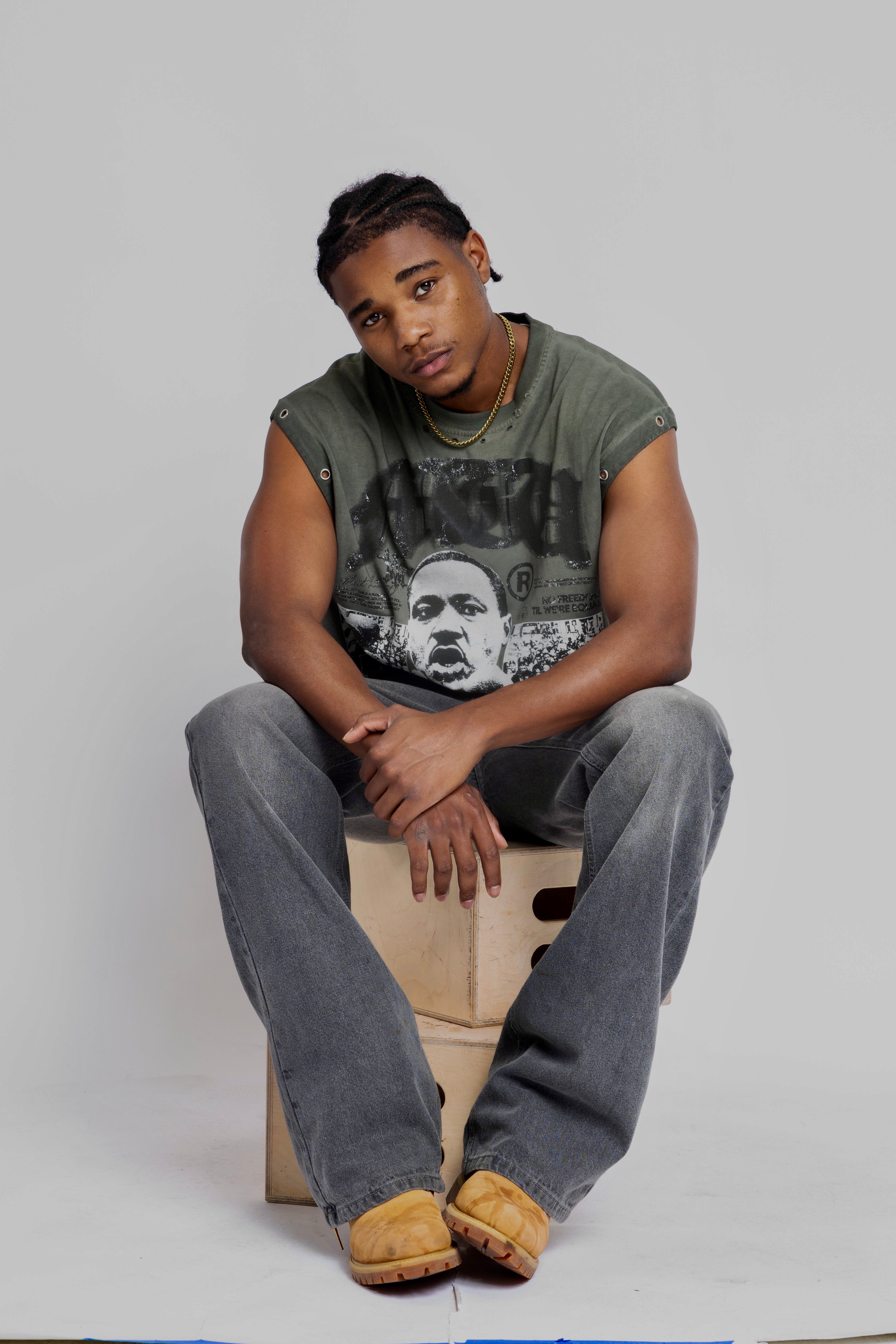 "MLK"Distressed Grommet  Tank Top