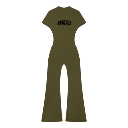 Women’s Tight Flared Leg Quarter-Zip Jumpsuit