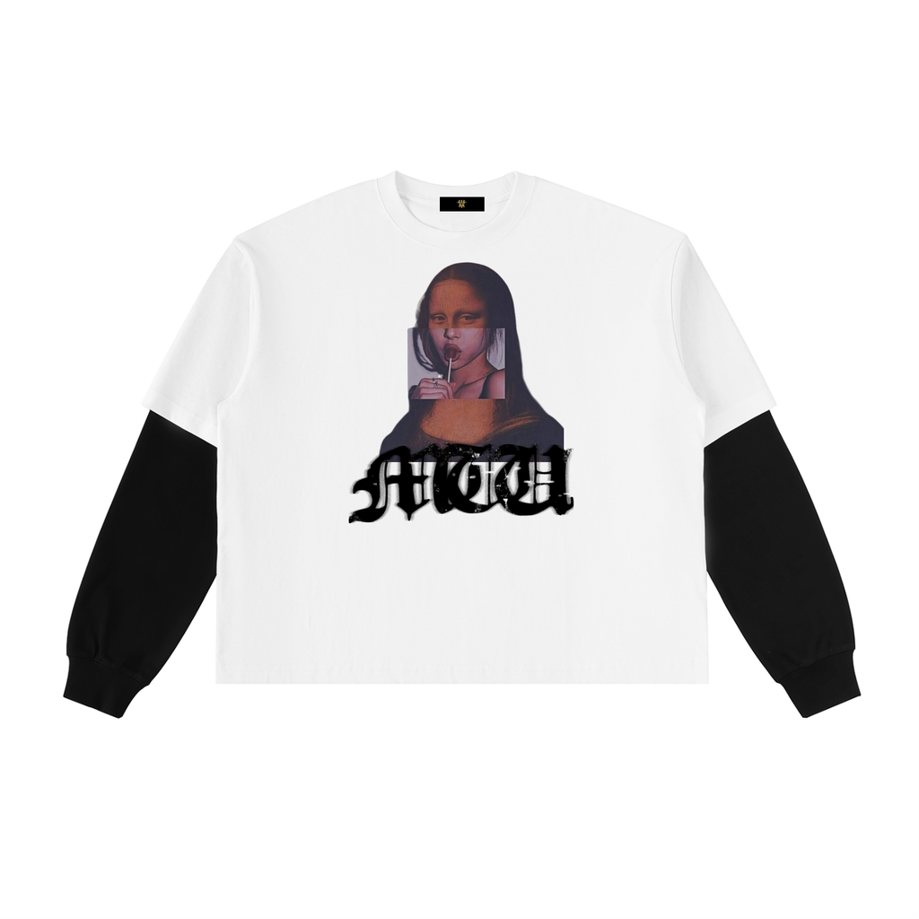 Layered Contrast Sleeve Cotton T-Shirt