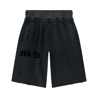 Unisex Vintage Wash Distressed Wide Leg Shorts