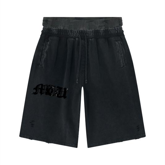 Unisex Vintage Wash Distressed Wide Leg Shorts